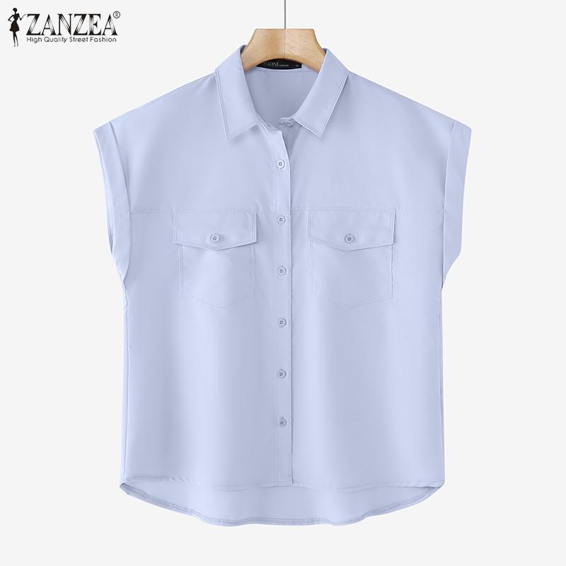 

ZANZEA Women Summer Shirt Collar Short Sleeve Loose Shirts S жёлтый