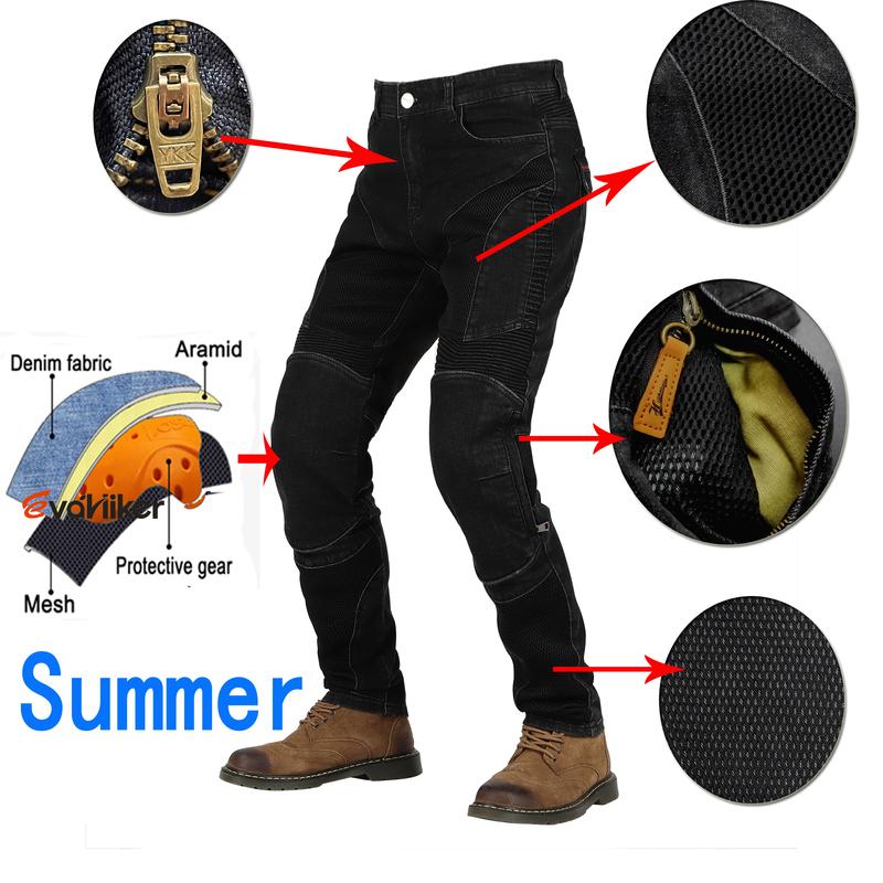 Men Kevlar Motorcycle Jeans Cooling Summer Riding Pants with CE Knee Armor Protective Blue Black