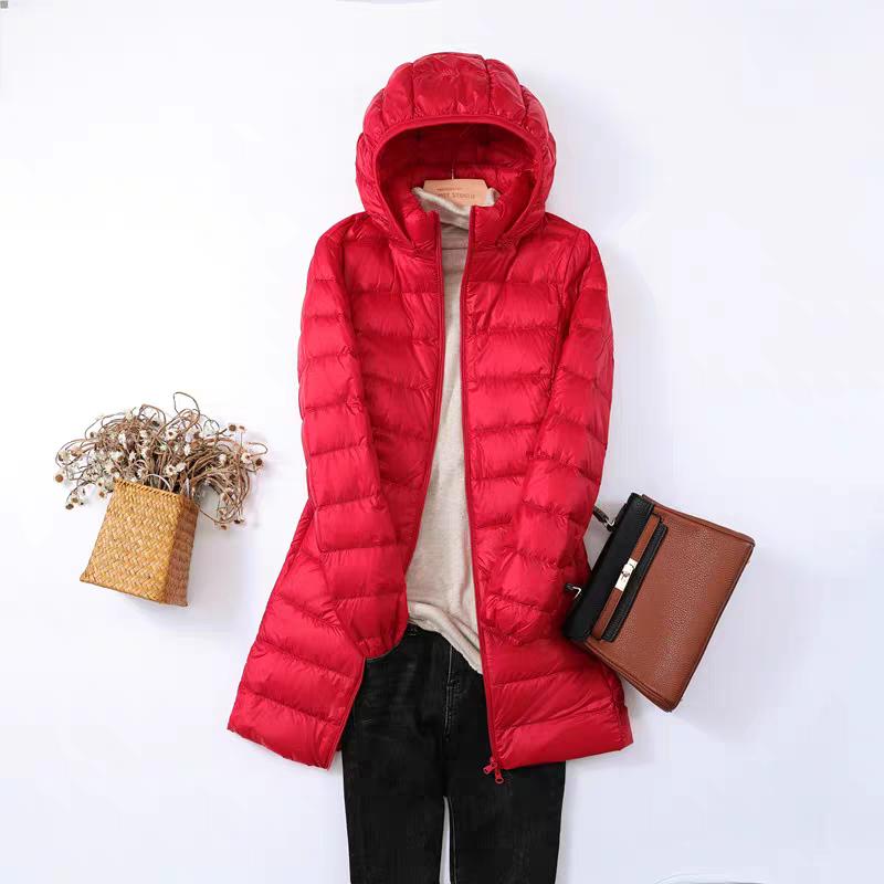 Plus Size Ultra-Light Mid-Length Down Jacket for Women - Ideal for 200 lbs, Middle-Aged & Elderly, Ultra-Thin Design, Extra Large