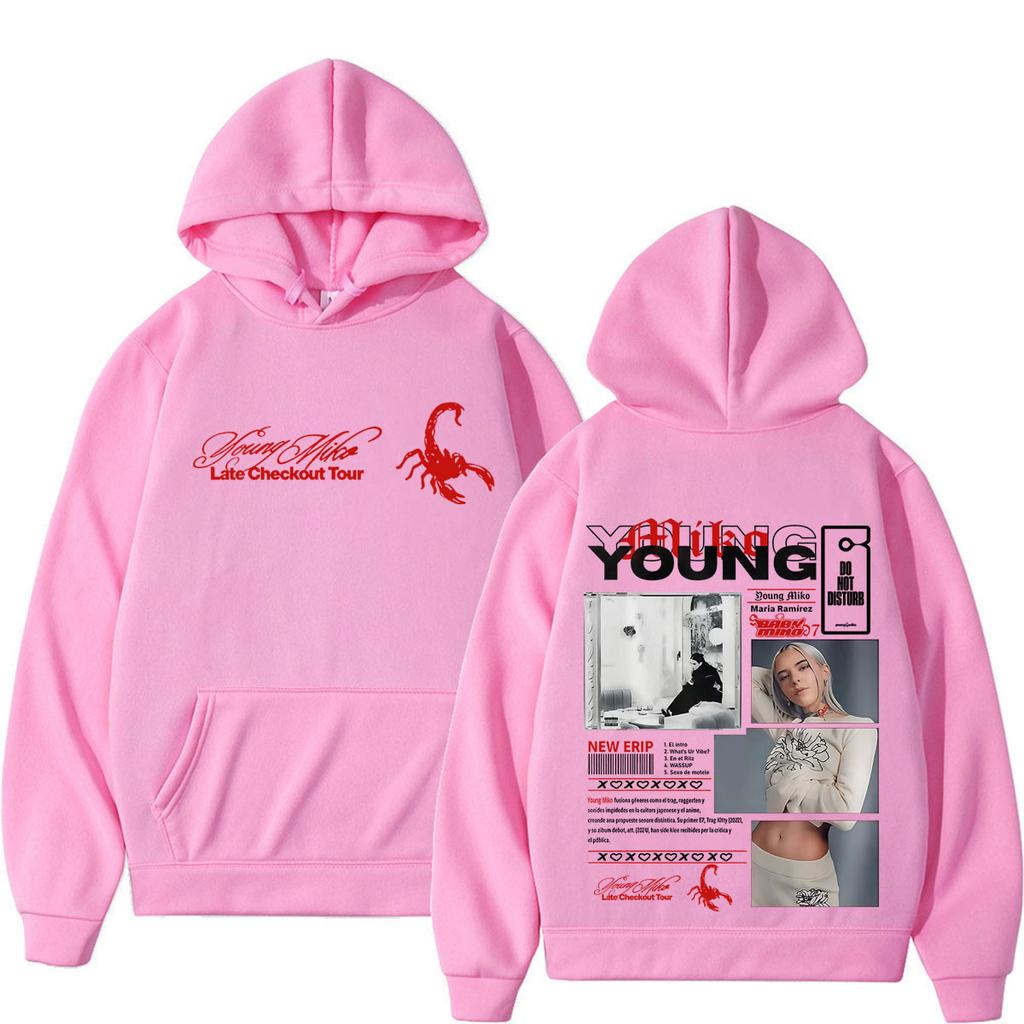 Hanorac cu Imprimeu Miko Tânăr Check-out Târziu Tură Bărbați Femei Tendință Estetică Hanorace Largi Casual Supradimensionate Pullover