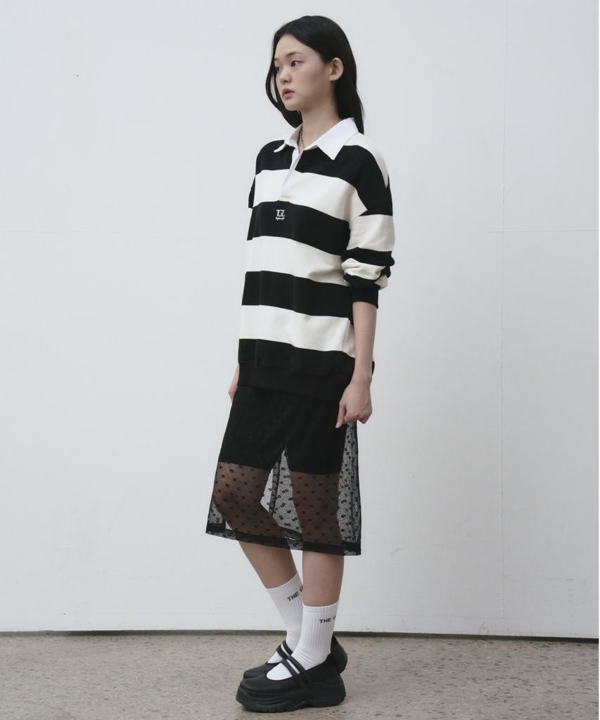 THE GREEN LAB Striped Rugby Collar Sweatshirt [Black]