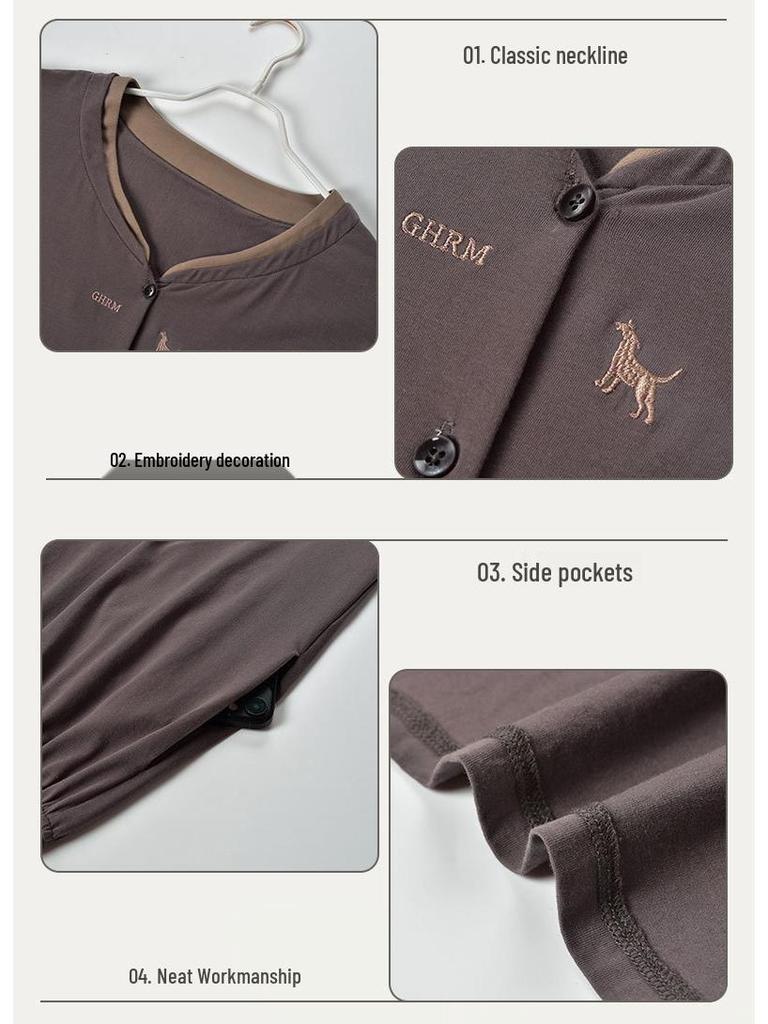 Women's Mid-Season Stretch Cotton Pajama Set - Long Sleeve Top & Pants