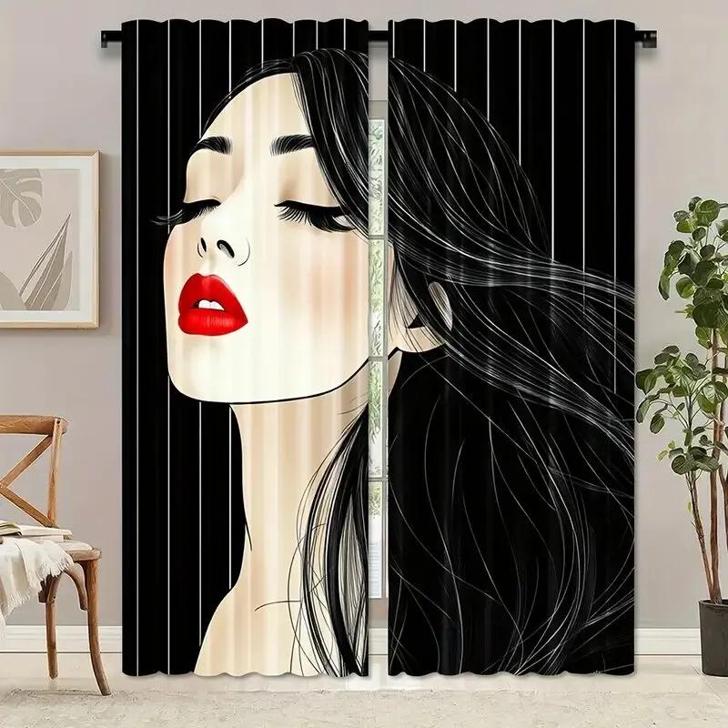 Set Of 2 Hair Salon Pole Bag Curtains Bedroom Kitchen Decoration Home Living Room Curtain Polyester Perfect For Area