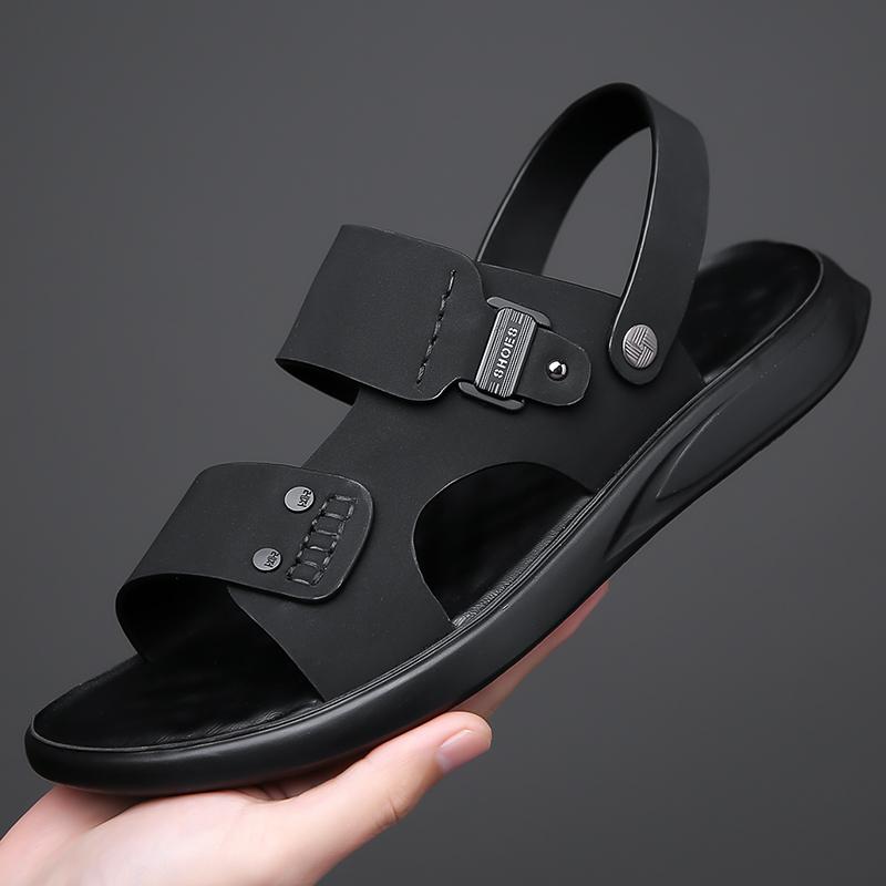 Fashion Hot Sale Summer Mens Sandals Outdoor Non-slip Men Beach Flats Handmade PU Leather Sandaly Fashion Men Wading Aqua Shoes Slippers