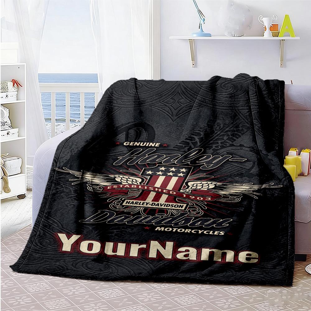 Harley-davidson Motorcycles Customize Text Blanket Cozy Customizable Blanket Warmthful Decor for Picnics Nap Sofa Bedding Four Seasons Multipurpose