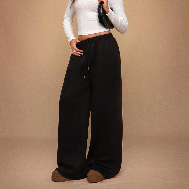 

Европейские и американские женские осенне-зимние эластичные флисовые спортивные повседневные брюки с широкими штанинами XS чёрный