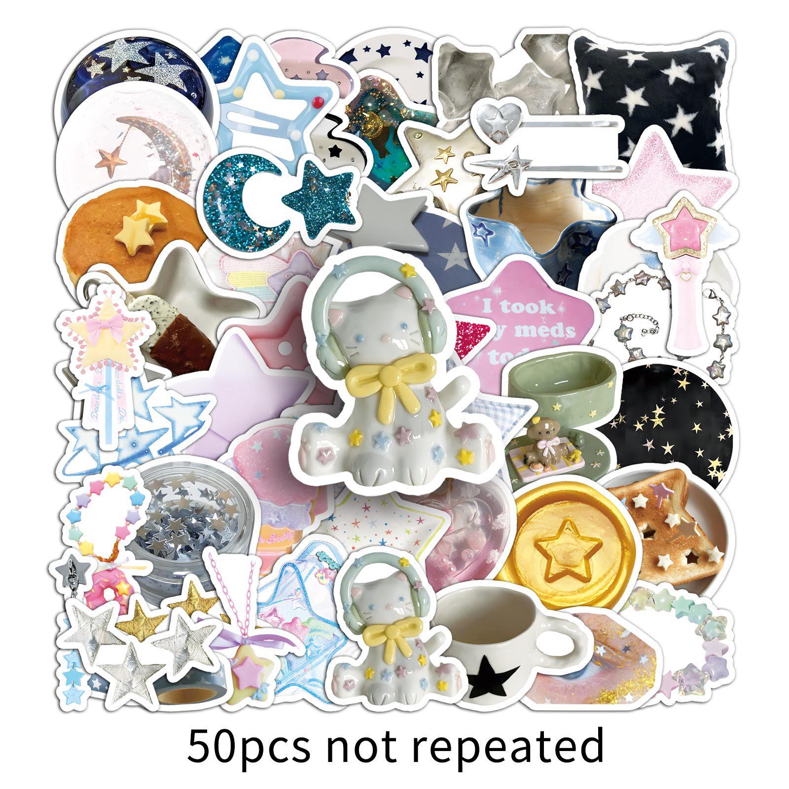 

50 Sheets Star INS Style Cute Artistic Decorative Stickers for Scooters, Notebooks, Desktops, DIY Projects