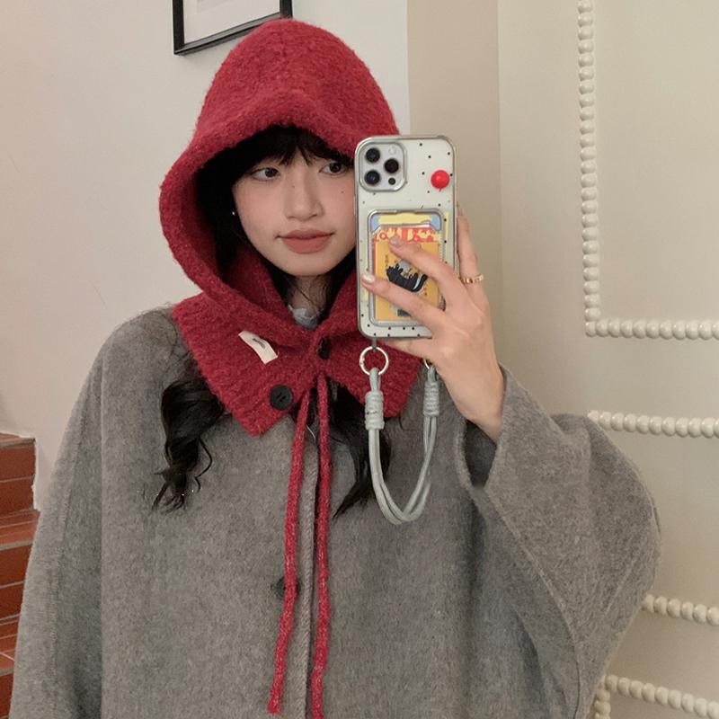 Korean Style Hat Scarf Women'S Autumn And Winter Warm Ear Protection Hooded Scarf Knitted Wool Hat