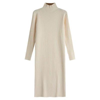 2025 Autumn/Winter Plus Size Over-the-Knee Knit Dress - Solid Color, Versatile Style