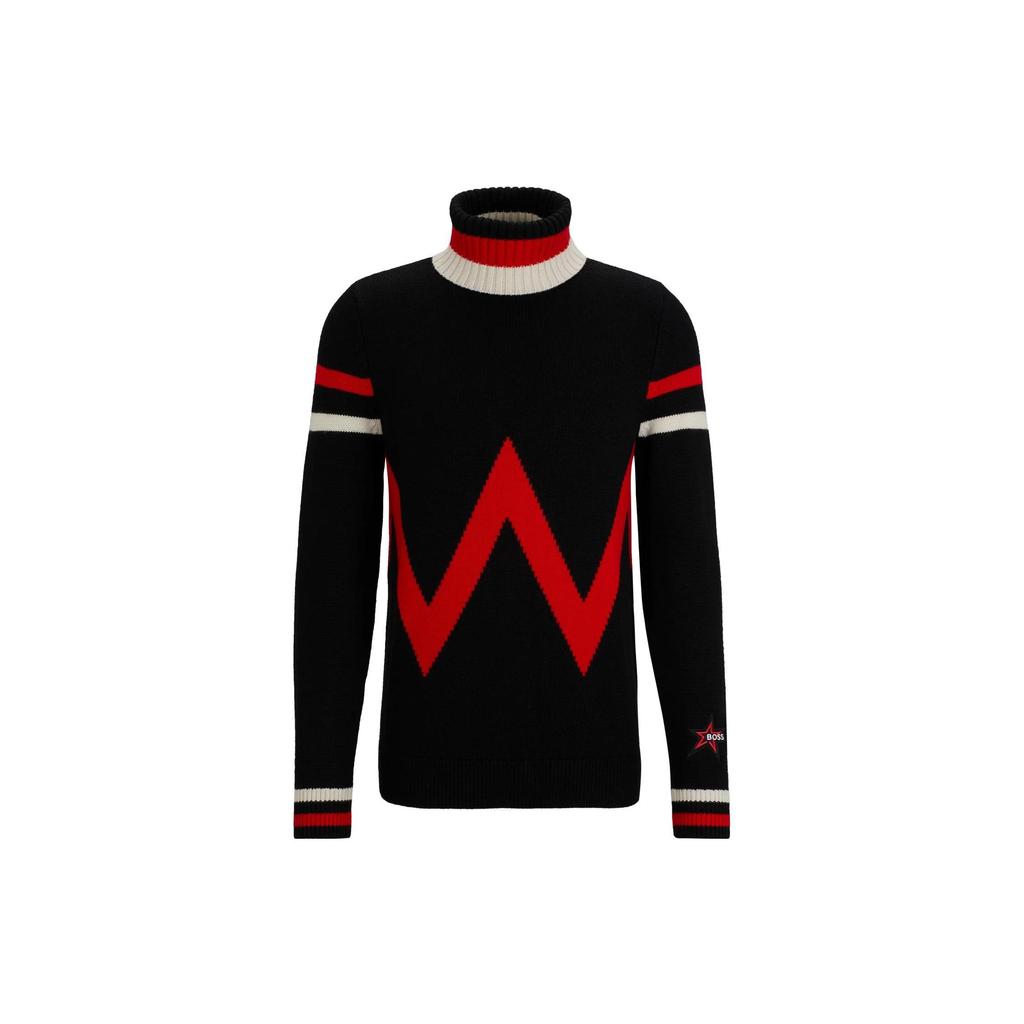 HUGO BOSS FW23 Moment Virgin Wool Sweater With Stripe Intarsia Sweater Men's Black 50510317-001