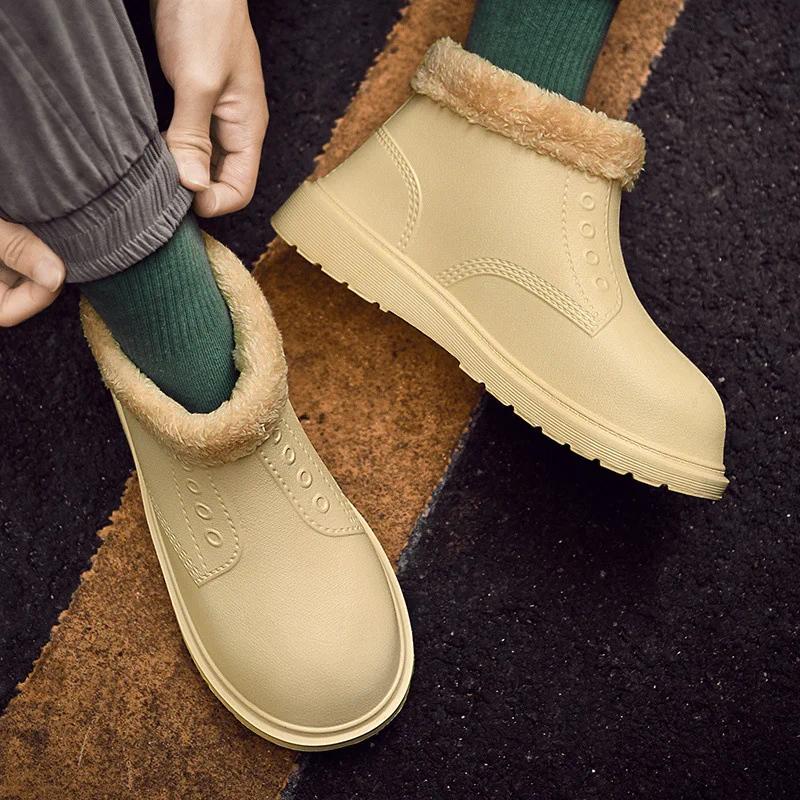 Módní sněhule pro muže Vodotěsné boty do deště Zimní teplé kotníkové boty Protiskluzové gumové boty Pánské platformové boty Venkovní holínky