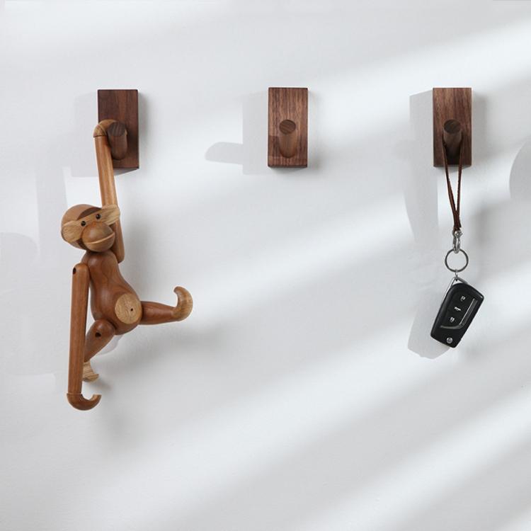 Solid Wood Punch-Free Entrance Behind The Door On The Wall Sticky Hook Clothes Hook Black Walnut