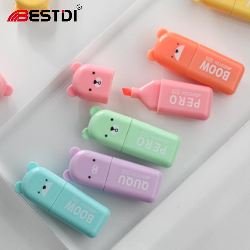 Mini Cartoon Fluorescent Highlighter Pen Set for Students Slanted Tip жёлтый
