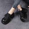 Fashion 7CM New Spring Autumn Women Retro Platform Big Toe Genuine Cow Leather Lace-Up British Style Thick High Heel Casual Single Shoes
