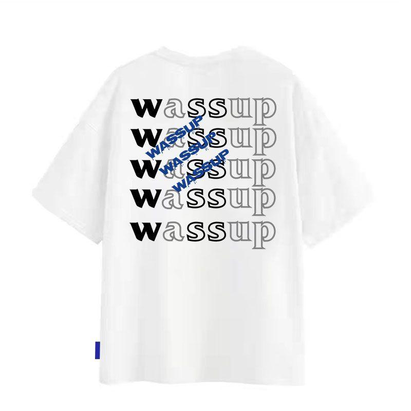 Wassup Heods Short-Sleeved T-Shirt for Men, American Style, Heavyweight, National Trend, Ins Loose Fit, Oversize, Niche, 2024 New Model