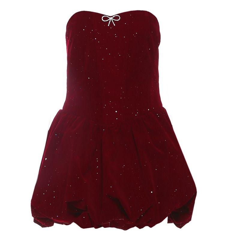 

# Sisjuly# Accessible Luxury Red Dinner Bi Preparation Waist Shaping Silm Slim Looking Dress Female Fancy Temperament Skirt Red S