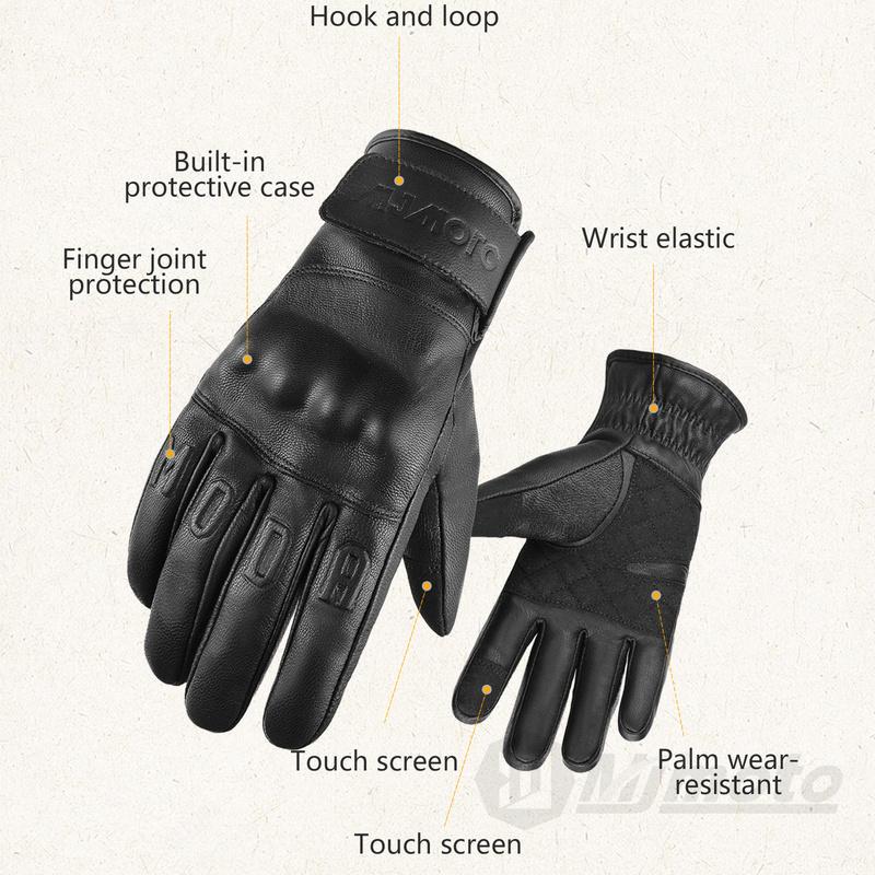 Retro Winter Motorcycle Leather Gloves with Certified Lined with Fleece for Warmth Protective Anti-fall Touch Motocross Gloves