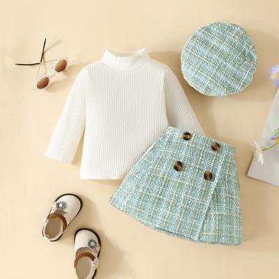 Kleinkind Säugling Neugeborenes Baby Mädchen Kleidung Sets Strick Langarm Kariert Röcke Hut Herbst Frühling Outfits