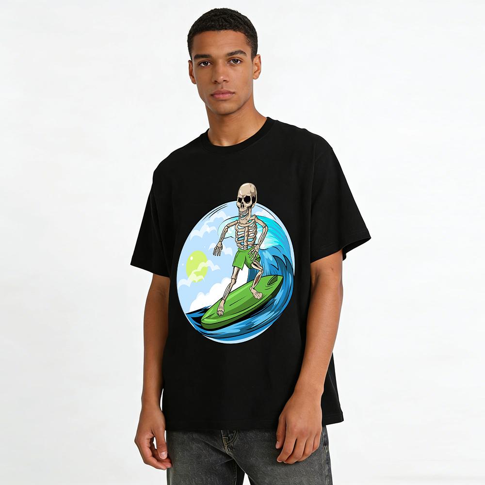 Skeleton Surfing Graphic Casual Short Sleeve T-Shirt Pure cotton T-shirt