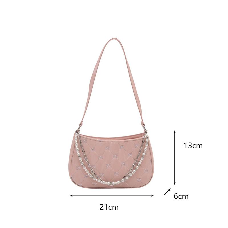Bow Embroidery Women's Phone Shoulder Bags Thread Design Casual Ladies Underarm Bag Portable Pearl Chain Handbags Purse