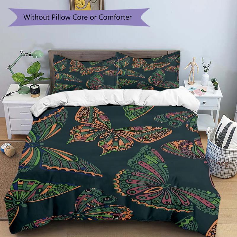 3pcs Butterfly Print Bedding Set, Breathable and Soft, Suitable for All Seasons, Ideal for Home Use, Suitable for Bedroom Decor yy250821184