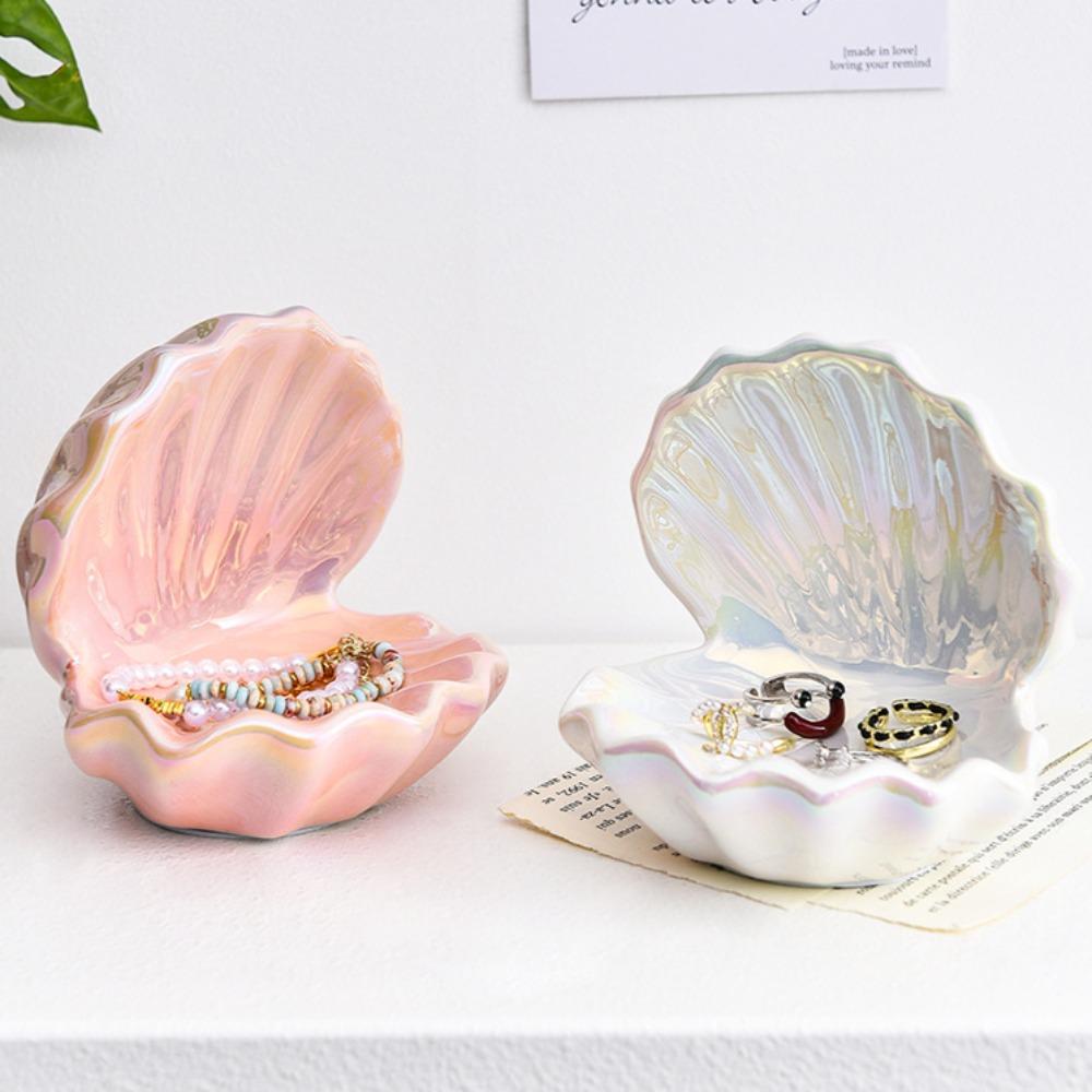 Ceramic Ceramic Jewelry Storage Box Shell Shape Necklace Pendant Tray Mini Jewelry Organizer For Party Valentines Day Home Decor