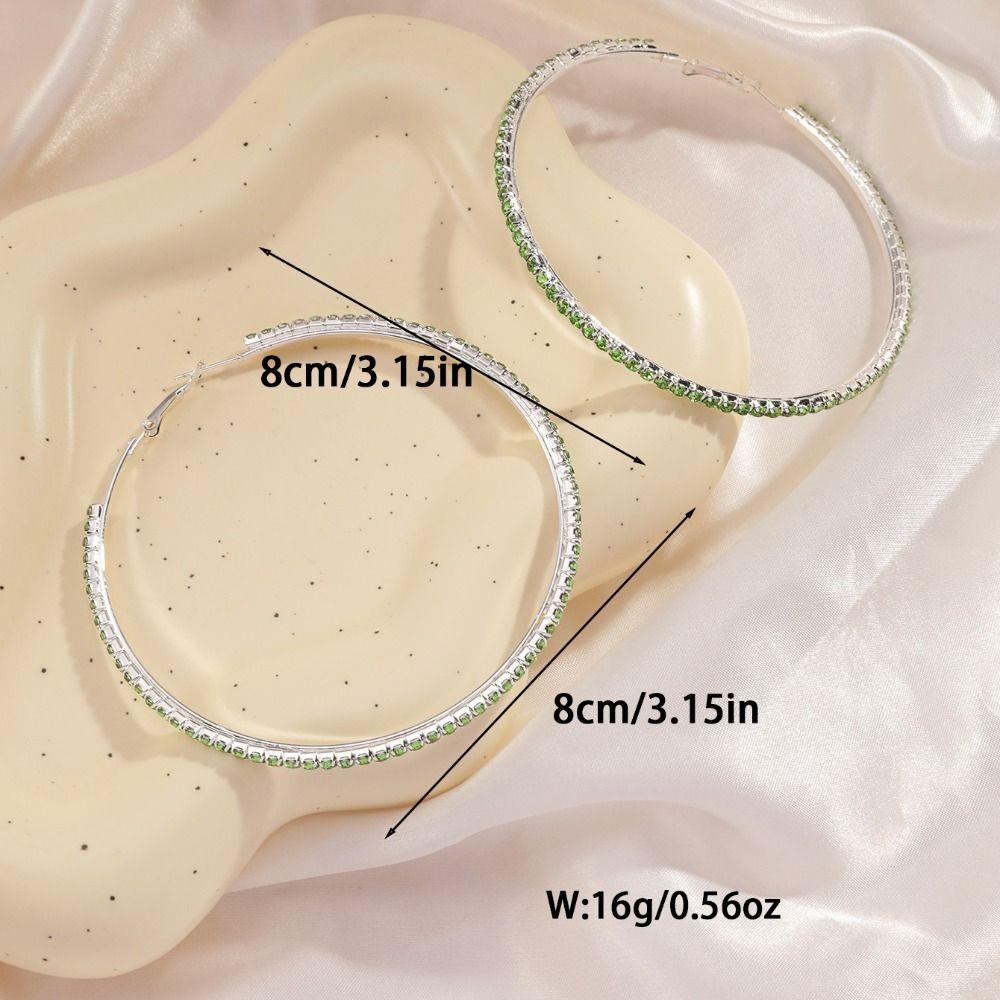 1 Pair Trendy Sparkly Rhinestone Hoop Earrings Metal 80mm Glitter Hoop Earrings Diamond Chunky Hoop Earrings Prom Event