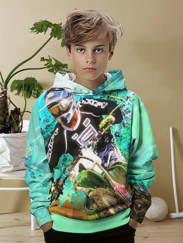 2025 Fashion Children's Hoodie Cool Racing Print Top Autumn Streetwear Long-sleeve Hoodie Outdoor Sports Children's Clothing Boy