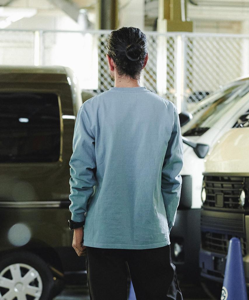 GORDON MILLER Men's Pocket Long Sleeve T-Shirt, Solid Color, XL, Sax Blue, 1745158