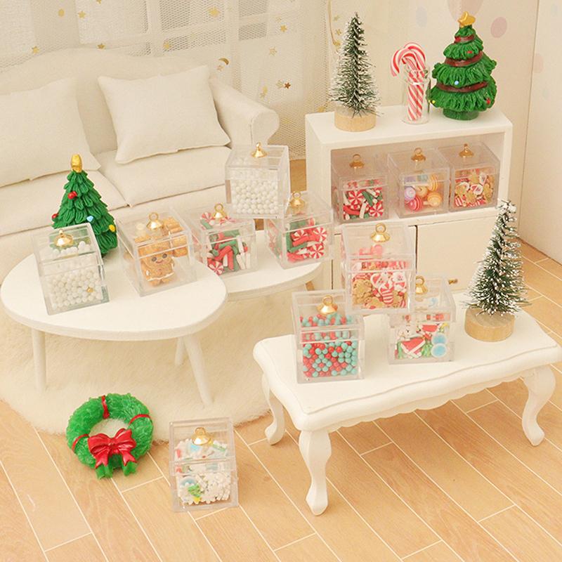 Dollhouse Simulation Christmas Candy Cookies Gift Box Model Dollhouse Kitchen Dessert Decoration Dolls House Food Accessories
