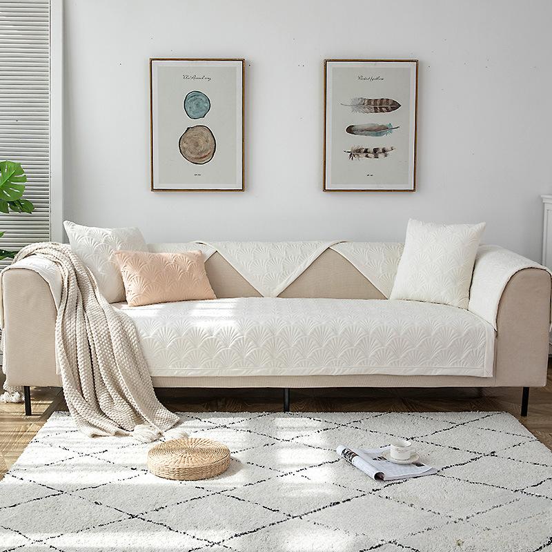 Four Seasons Universal Non-Slip Winter Plush Thickened Solid Color Sofa Cushion Nordic Simple Sofa Cover Slipcover