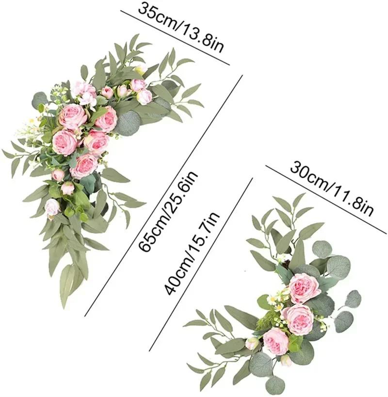 2 Pcs Artificial Wedding Arch Flowers Kit Wedding Flowers Garlands Silk Peony Flower Swag Welcome Sign Floral for Ceremony Party