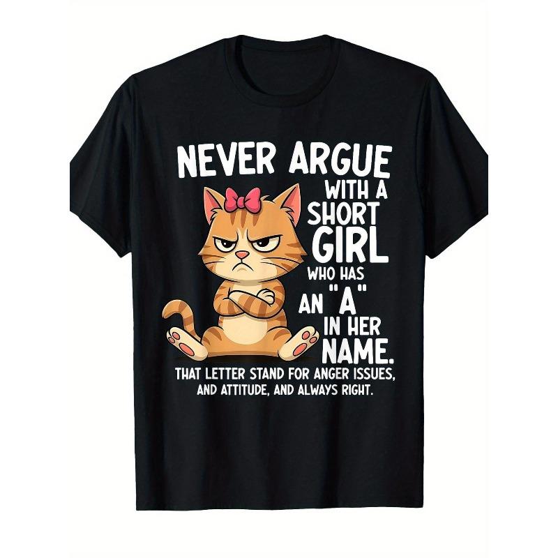 

European sizes Angry Cartoon Cat Graphic Tee with Bold Text - Unique Black T-Shirt Featuring Orange-Furred Cat and Playful Message 4XL чорний