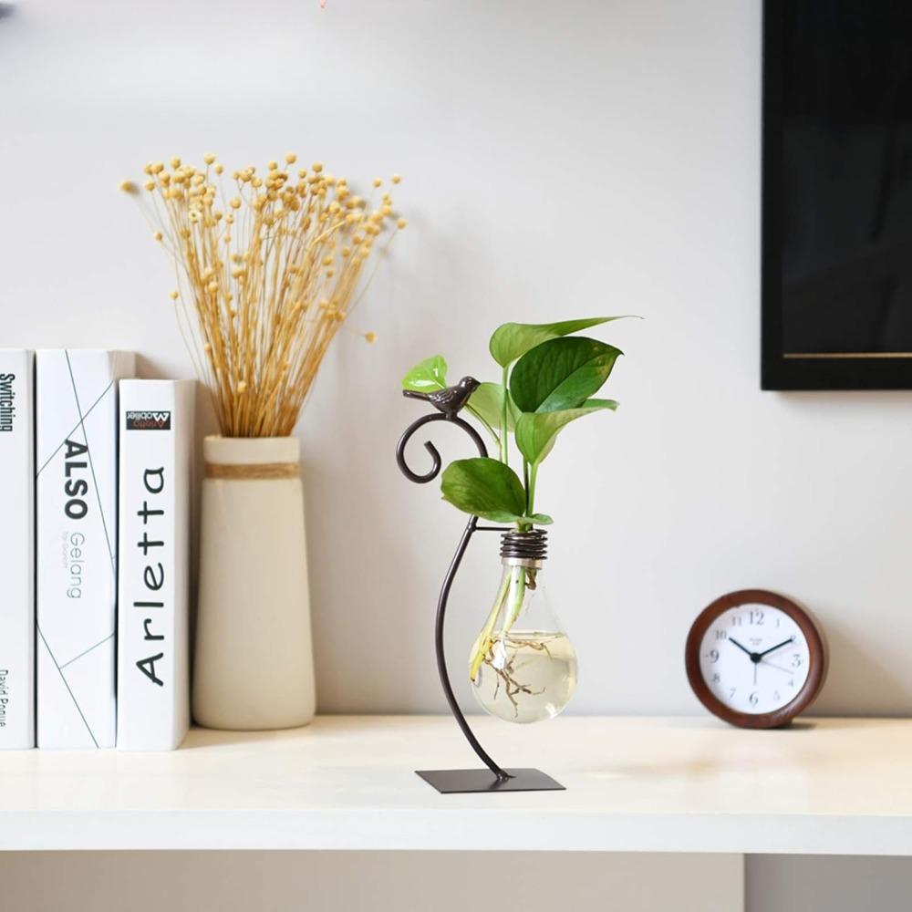 1pc Desktop Glass Planter Hydroponics Vase Planter Bulb Vase with Holder for Home Decoration Modern Creative Bird Plant Terrarium Stand