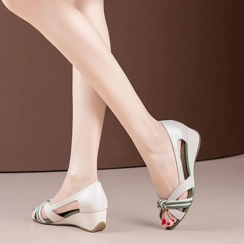 Fashion Footwear Sandals for Woman Women's Shoes Open Toe Platform with Medium Heels Summer 2024 Creamy Outdoor Wedges Heel H Comfort F