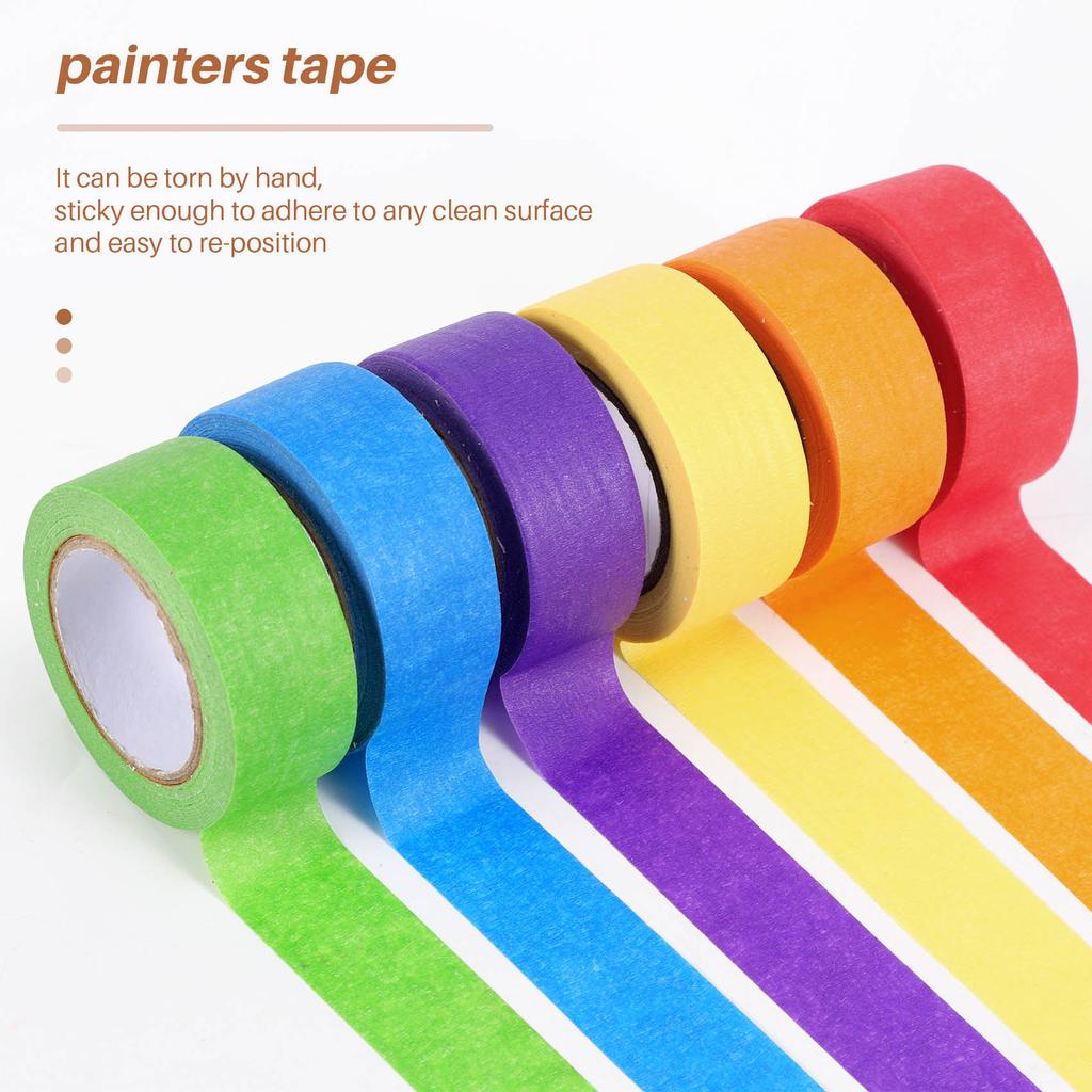 A84E-Colored Masking Tape,Colored Painters Tape For Arts And Crafts, Labeling Or Coding - 6 Different Color Rolls - Masking Tape