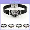 Elegant Saint Benedict Medal Adjustable Bracelet Stylish Black Leather Jewelry Unisex Gift