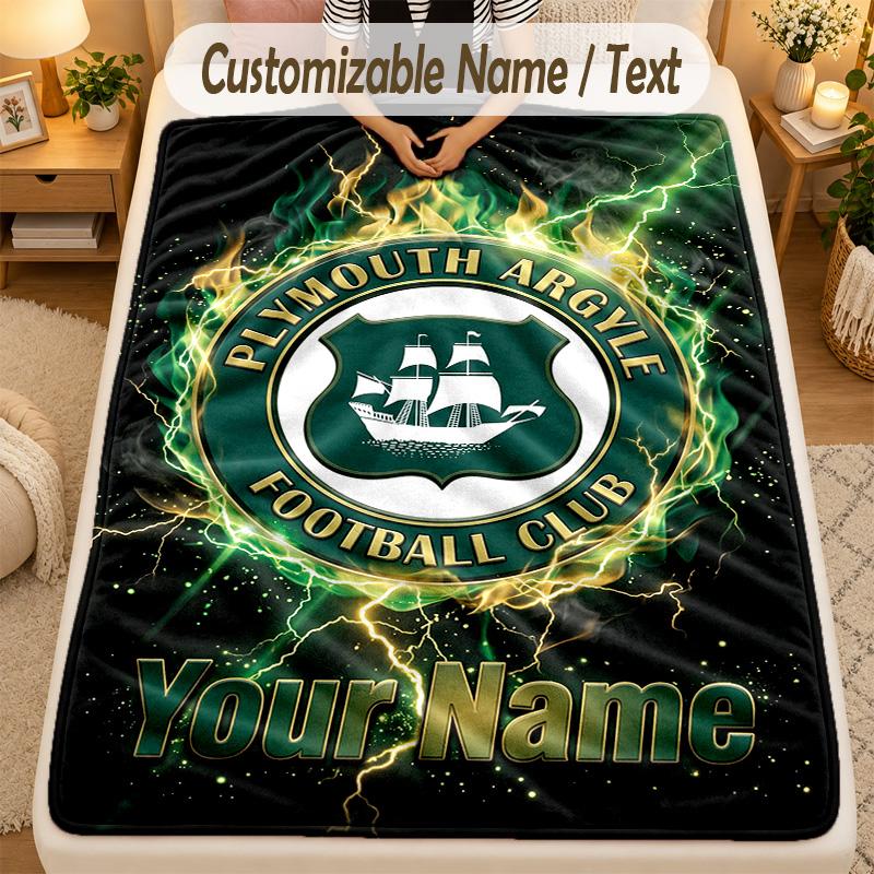 Flaneldecke Plymouth Argyle FC Benutzerdefinierter Name Text Personalisierte Weiche Warme Überwurfdecke Heimdekoration Geschenk