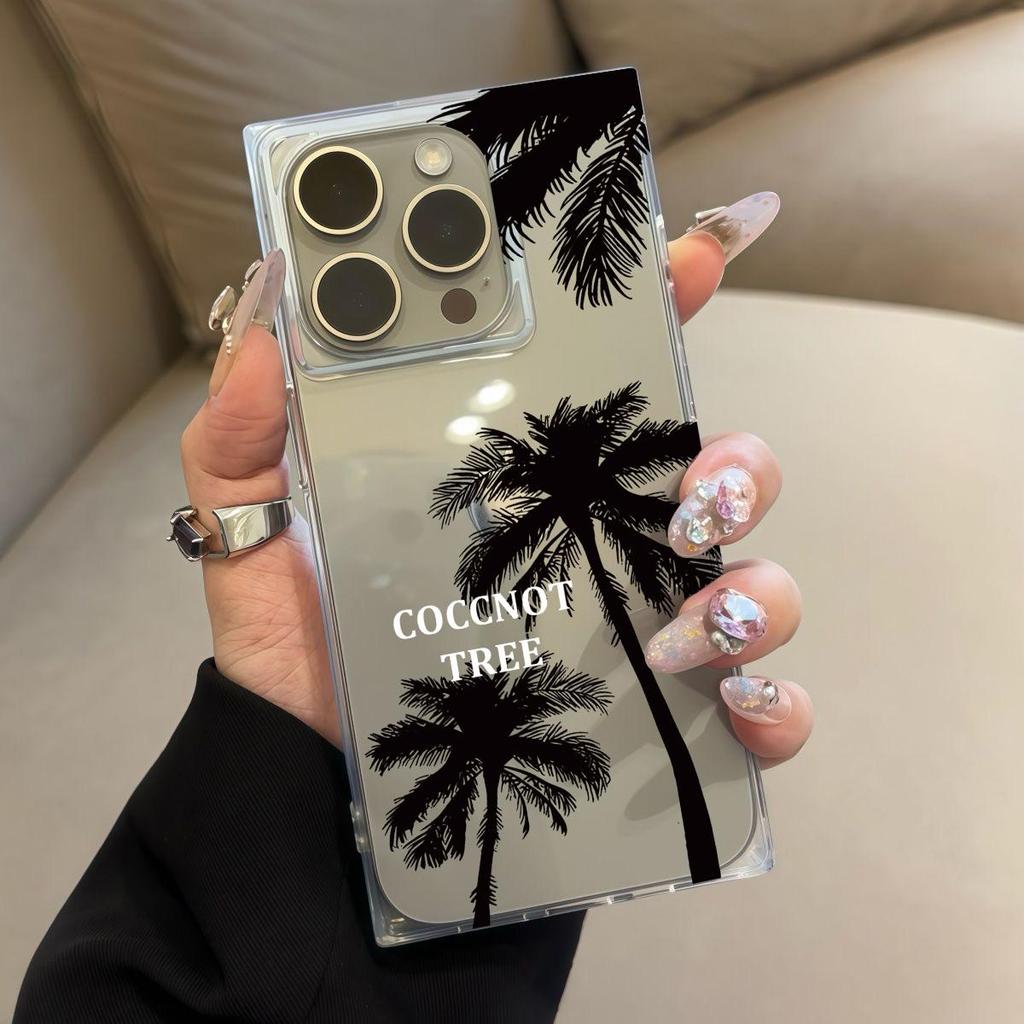 Square Back Tube Protection Clear Case For iPhone 12 13 15 Plus 16 ProMax 14 Pro Max 11 Anti-Oxygen,Coconut Tree Pattern Casing