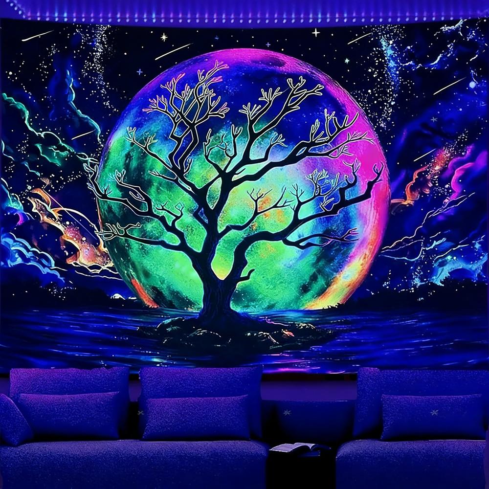 Arazzi Magici Albero che Brilla al Buio Arazzo a Reazione UV Decorazione Sfondo Appeso a Parete Camera da Letto Decorazione Festa