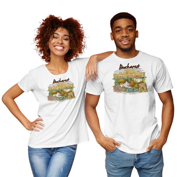 FEREDA, T-shirt unisex con stampa della città di Bucarest, t-shirt a maniche corte con scollo rotondo, t-shirt di coppia per uomo e donna, t-shirt di coppia abbinate