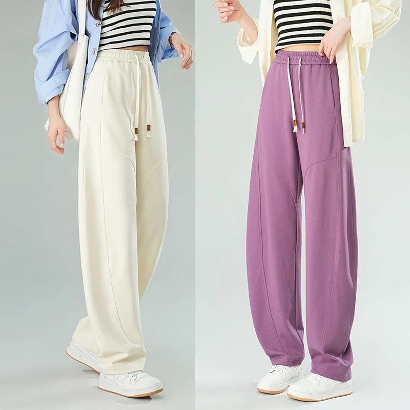 2024 Women's Korean Wide-Leg High-Waist Velvet Pants - Autumn/Winter Collection with Drawstring and Loose Fit.