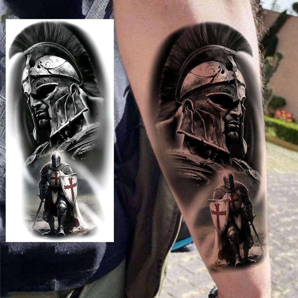 1 Sheet Warrior Gladiator Temporary Tattoos For Men Women Spartan Hero Tatoos Waterproof Realistic Fake Body Arm Tattoo Stickers