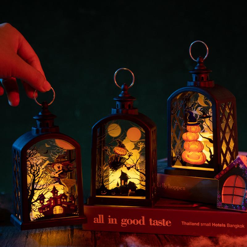 Halloween Pumpkin Lantern Retro Portable Ghost Festival Night Light Halloween Costume Props Scene Layout