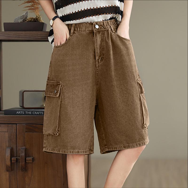 ZANZEA Women Casual Elastic Waist Solid Color Fifth Pants