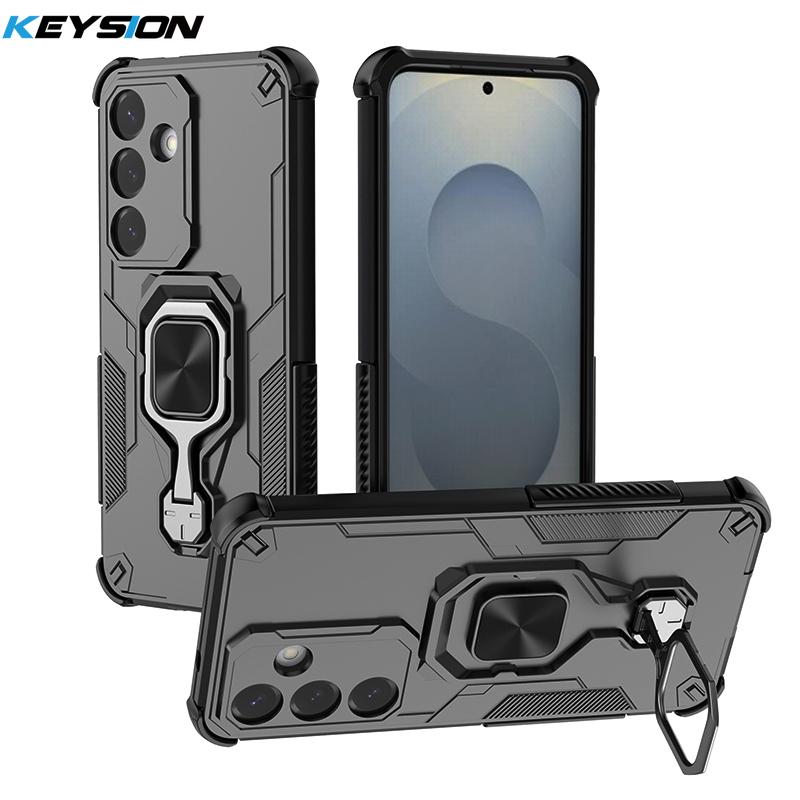 KEYSION Etui odporne na wstrząsy do Samsung S25 Ultra 5G Miękki silikon + PC Pionowy metalowy stojak na telefon Tylna obudowa do Galaxy S25+ Plus