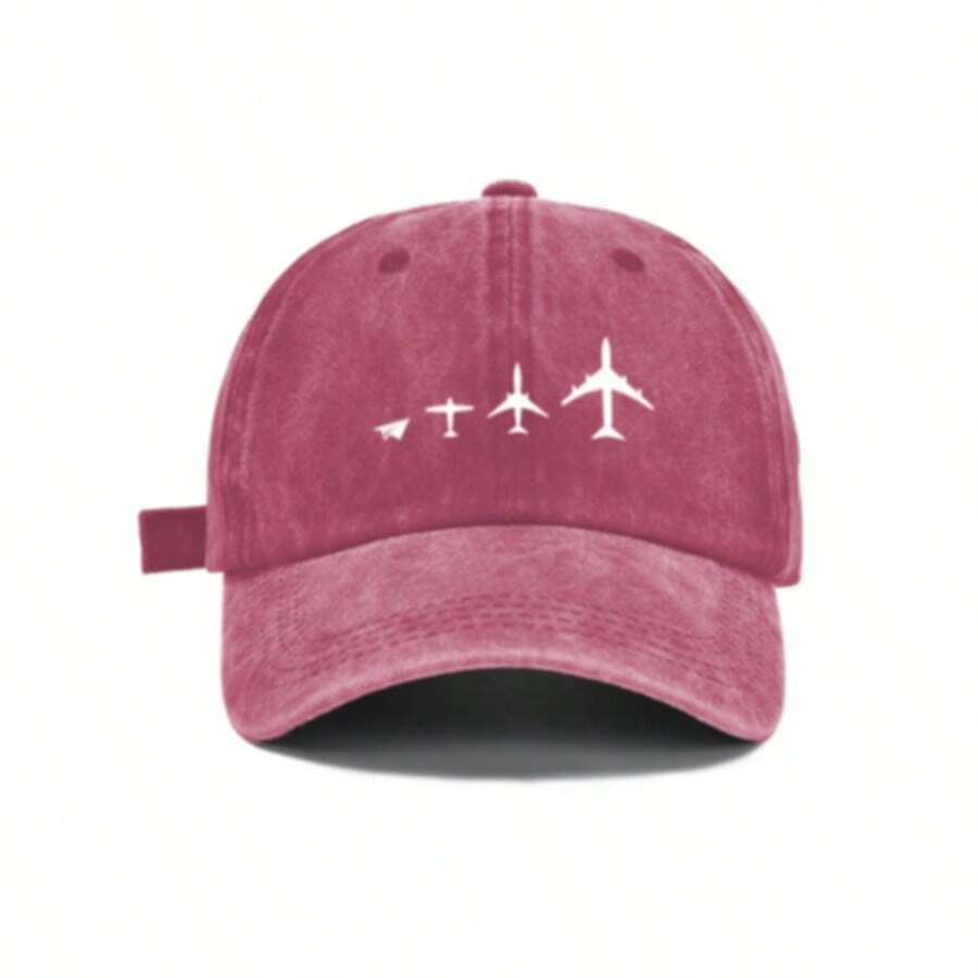 Minimalist Airplane Growth Pattern Vintage Washed Baseball Cap Unisex Adjustable Travel Aviation Hat