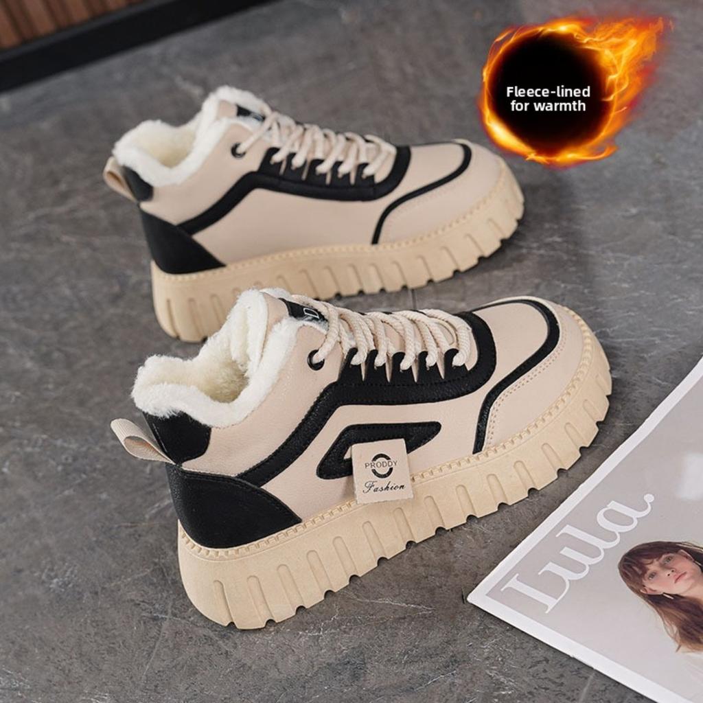 Winter Women's Shoes with Plush High Top Shoes,  Height Increasing, Thickened, Warm Cotton Shoes, Short Boots, Board Shoes, Women's Shoes