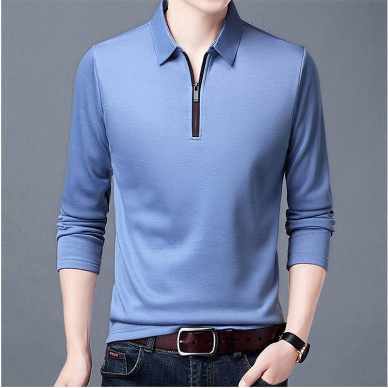 Men's Solid Polo Shirt Lapel Long-sleeved Polos Shirt Zipper Collar Fashion Spring and Autumn Thin Shirt Casual Loose Tops