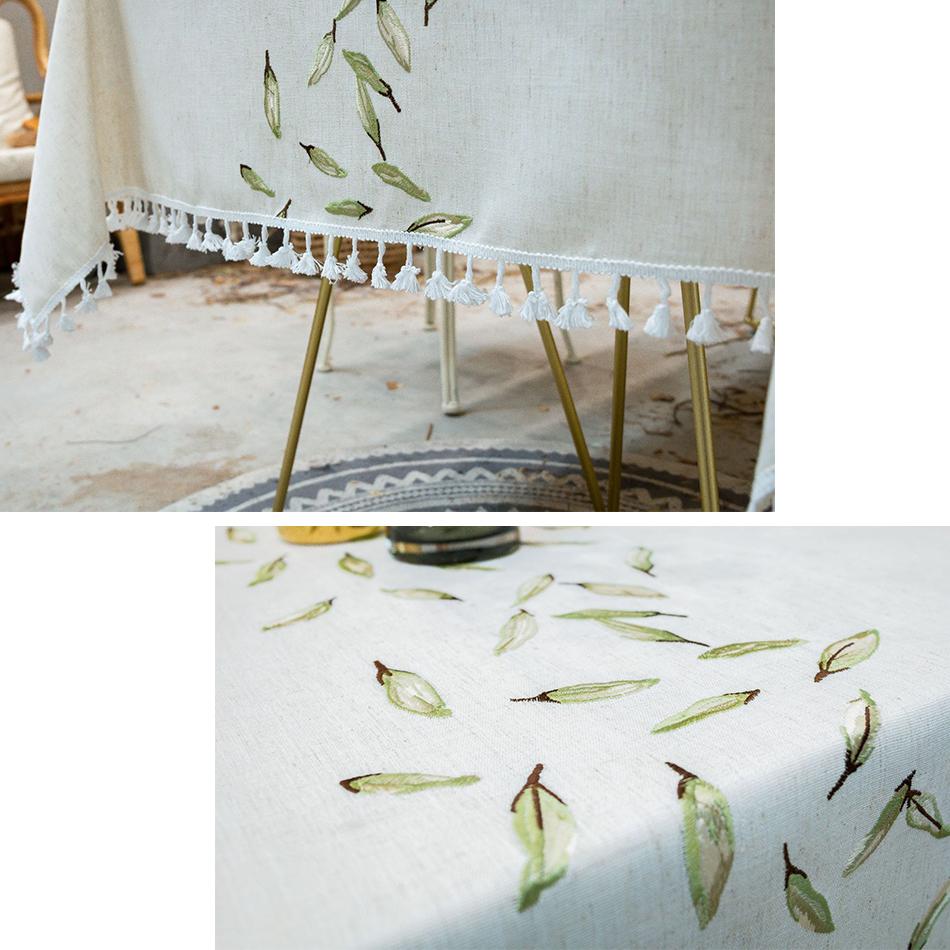 Embroidery Anglicanum Tassel Tablecloth, Cotton Linen Dust Proof Table Cover, for Kitchen Dining Room,Home Party Tabletop Decor